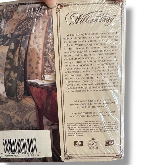 Williamsburg Virginia Damask Twin Flat Sheet NIP Luxury Percale 200 TC USA - Picture 4 of 7